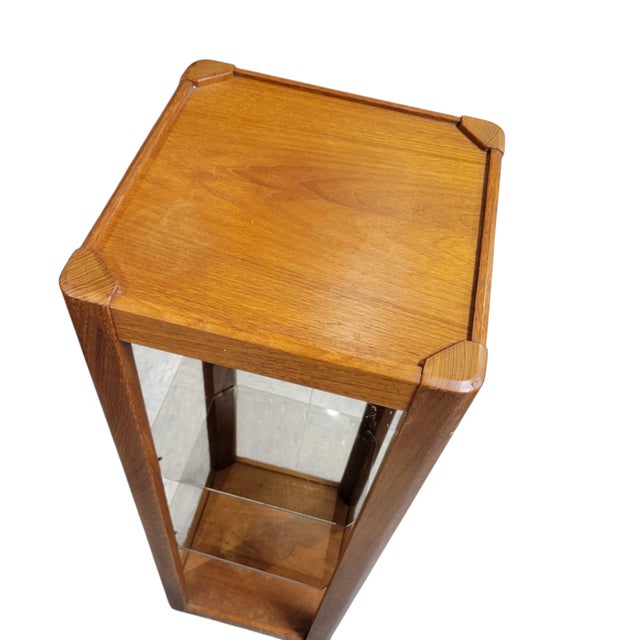 1970s Danish Modern C1970s Teak Pillar Plant Stand Uldum Mobler Denmark With Smoke Gray Glass Shelving For Sale - Image 5 of 16