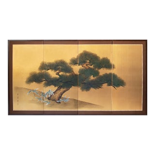 1960s "Evergreen Pine Tree", Shōwa Era Japanese Byobu Screen For Sale