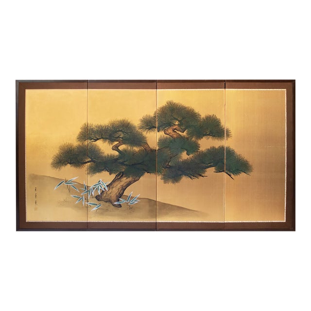 1960s "Evergreen Pine Tree", Shōwa Era Japanese Byobu Screen For Sale