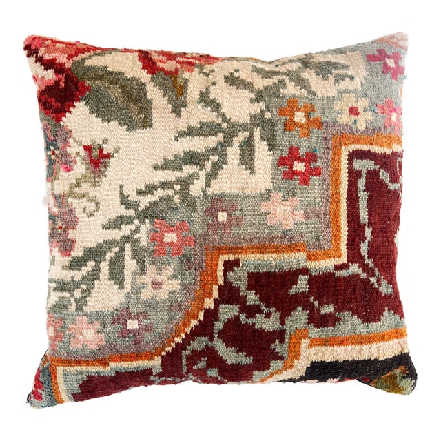 Antique Romanian Bessarabian Tapestry Wool Kilim Pillow C1930s 20"x20" For Sale
