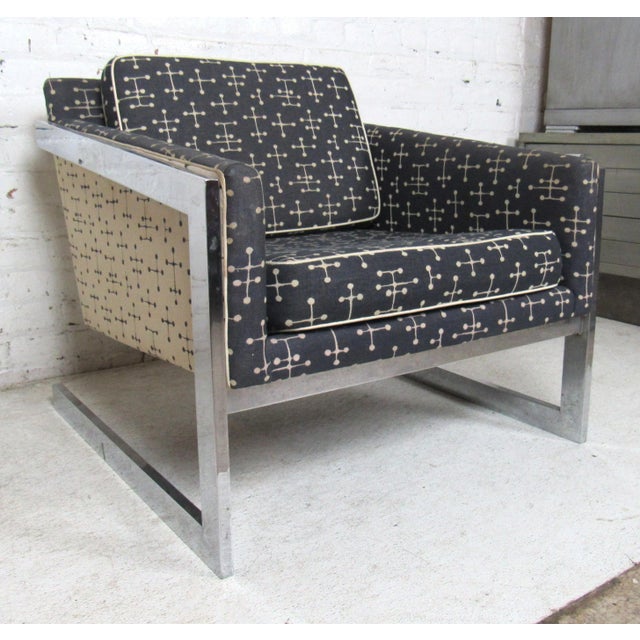 Silver Milo Baughman Style Club Chair For Sale - Image 8 of 8