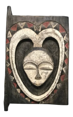 African Tribal Art Carved Wood Window From Kwele Gabon