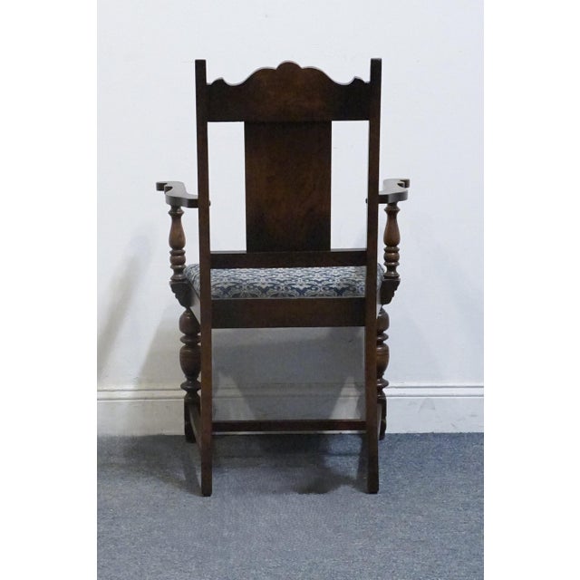 Wood Vintage Antique Solid Oak Rustic Gothic Jacobean Tudor Style Dining Arm Chair For Sale - Image 7 of 11