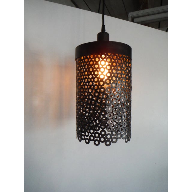 Industrial Waterfall Steel & Bronze Pendant Light For Sale - Image 3 of 4