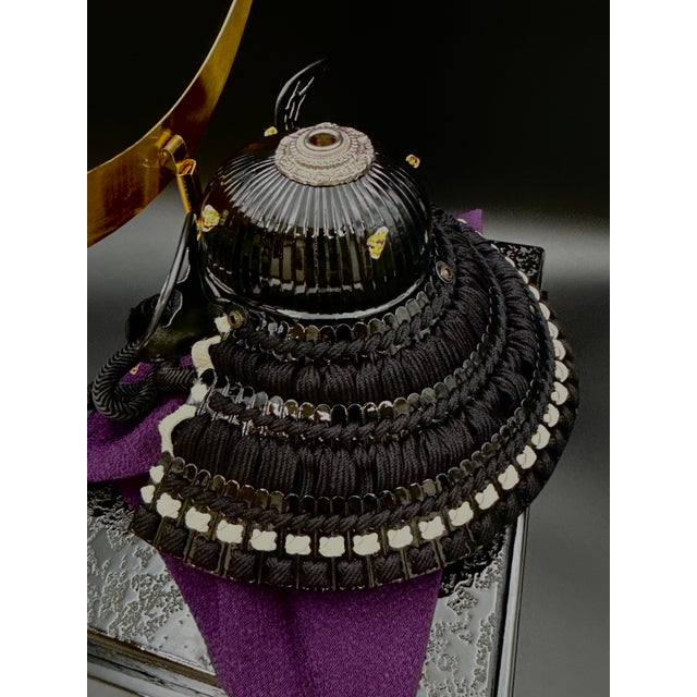 Metal Japanese Samurai Kabuto Helmet, Date Masamune Style, Iron & Lacquer, Miniature Display, Crescent Moon Crest For Sale - Image 7 of 8