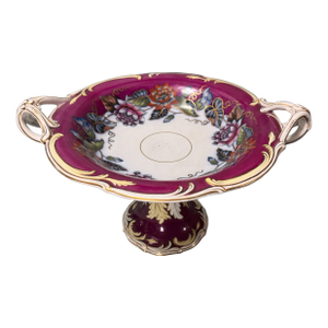 Antique Old Paris 2 Piece Bolted Porcelain Floral Gilt Decorated Handled Compote