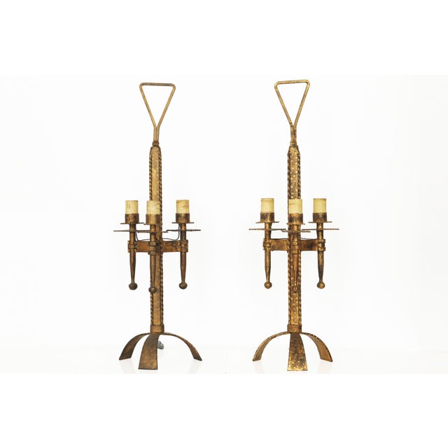 Mid-20th Century Golden Wrought Iron Tripod Table Lamps by Ferro Art, Set of 2 For Sale - Image 16 of 16