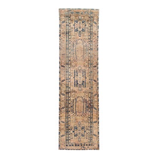 1960s Vintage Persian Heriz Handmade Peach Tribal Wool Runner For Sale