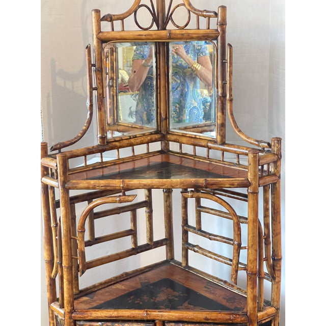 Late 19th Century Rare Bamboo & Lacquer Corner Cabinet, Perret & Vibert c.1870 For Sale - Image 5 of 17