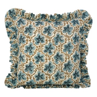 Fabdivine Handcrafted Block Print Frill Cushion Cover 14x36 Inch Off-White Linen- Pushpsamita For Sale