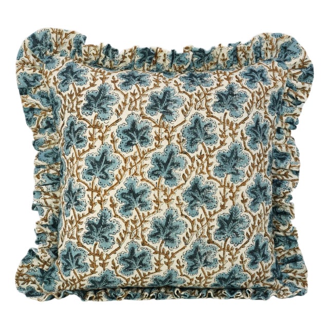 Fabdivine Handcrafted Block Print Frill Cushion Cover 14x36 Inch Off-White Linen- Pushpsamita For Sale