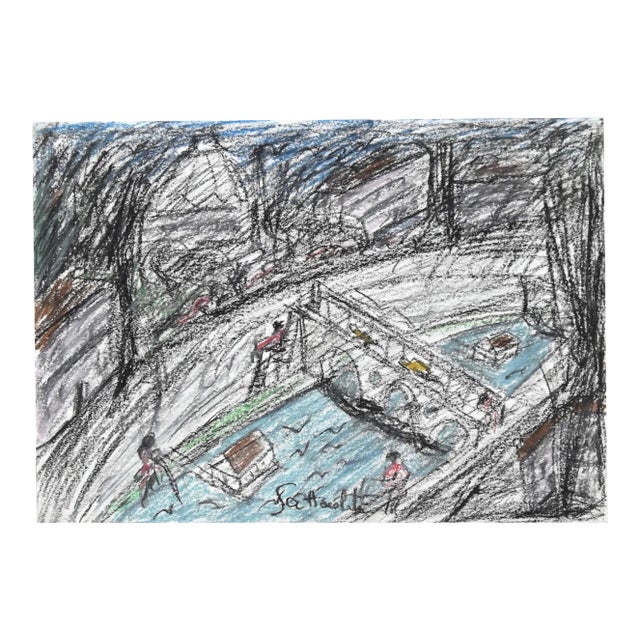 Nazareno Gattamelata, The Tiber Shore, Oil Pastels, 1970s For Sale