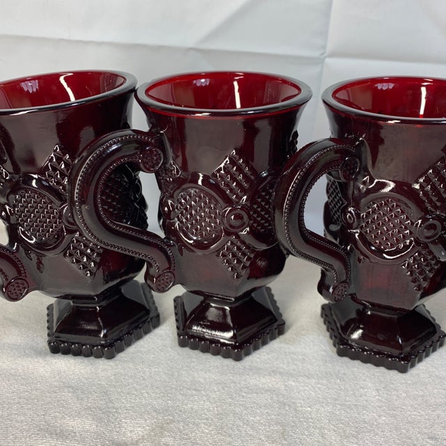 American Vintage Avon 1876 Cape Cod Ruby Red Pedestal Mugs – Set of 4 For Sale - Image 3 of 7