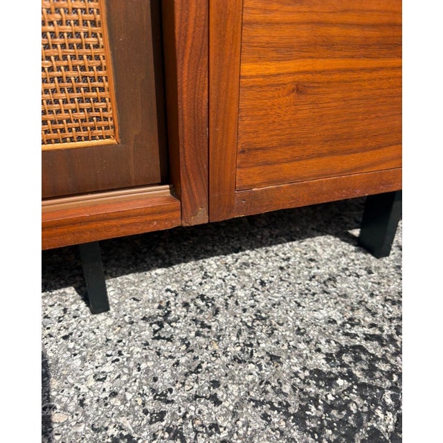 Mid Century Walnut & Cane Front Credenza W Refinished Top For Sale - Image 14 of 16