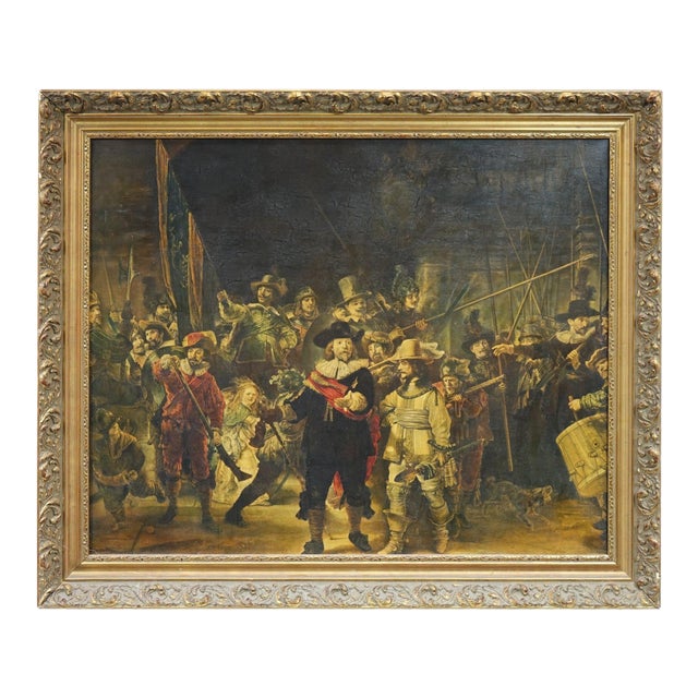 "The Night Watch" by Rembrandt – Print of Original Oil Painting on Canvas – 39.5" X 33" For Sale