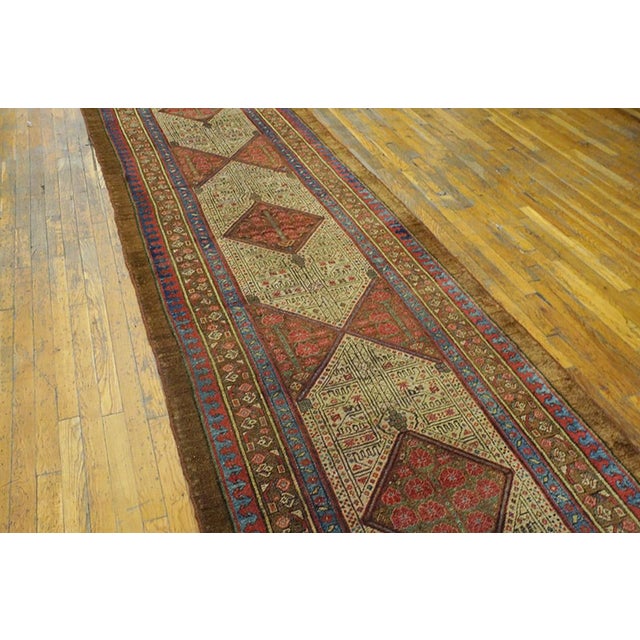 Tribal Gorgeous Ivory Background Color With Diamond Pattern Antique Persian Serab Hallway Runner For Sale - Image 3 of 4