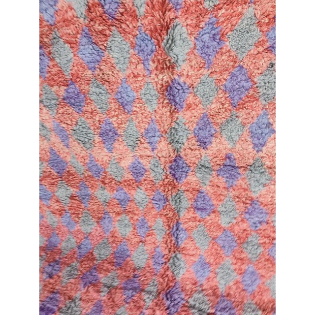 Pink Grey Purple Diamond Handwoven Wool Moroccan Rug For Sale - Image 9 of 13
