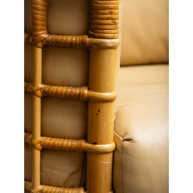 Rattan & Leather Chair With Ottoman Attributed to Henry Olko For Sale - Image 11 of 17