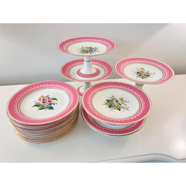 This is SUCH a beautiful set of antique Old Paris Porcelain plates and tazzas. Hand-painted with botanical details, with...