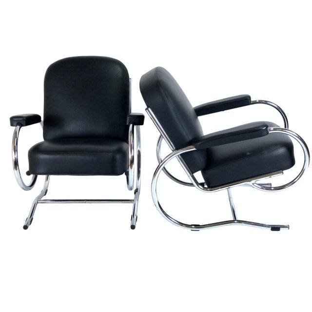 Set of Curved Steel Tube Lounge Chairs, 1950s , in Good conditions. Designed 1950 to 1959