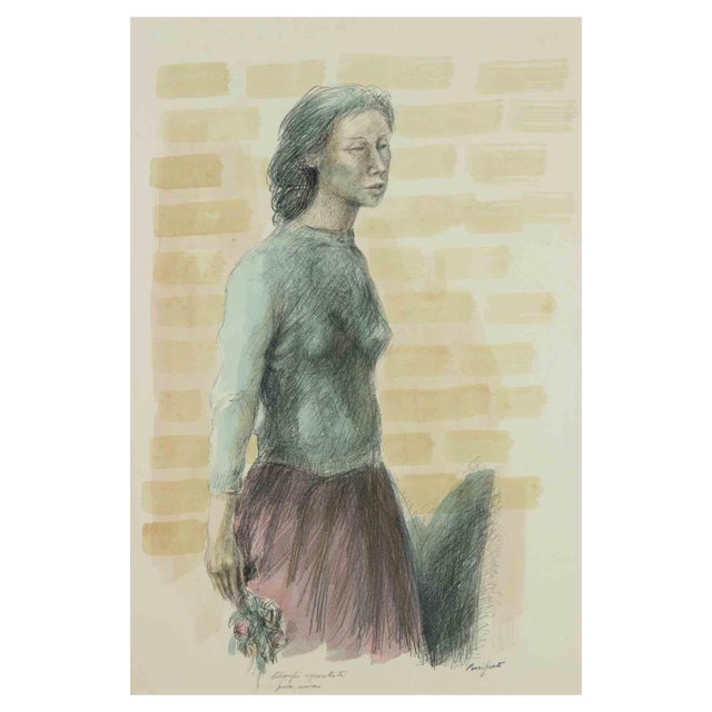 Domenico Purificato, Female Figure, Original Lithograph, 1970s For Sale