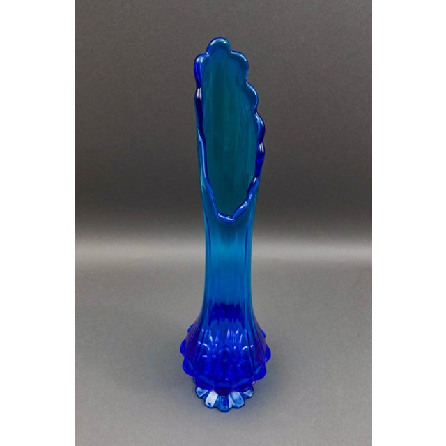 Glass Fenton Valenicia Large MCM Vintage Blue Art Glass Swung Footed Vase 23 1/8" For Sale - Image 7 of 8