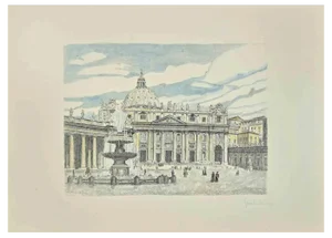 Giuseppe Malandrino, St. Peter's Square, 1970s, Etching