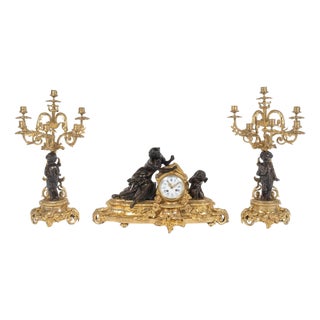 Napoleon III Patinated and Ormolu Fireplace Set, 19th Century, Set of 3 For Sale