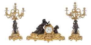 Napoleon III Patinated and Ormolu Fireplace Set, 19th Century, Set of 3