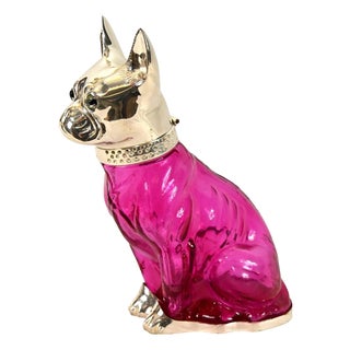 Silver Plate Dog Claret Decanter in Glass For Sale
