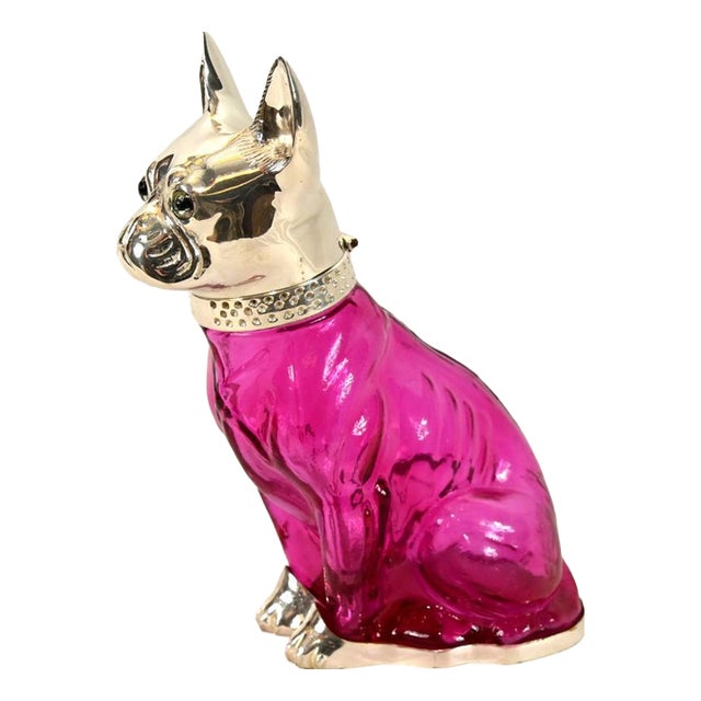 Silver Plate Dog Claret Decanter in Glass For Sale