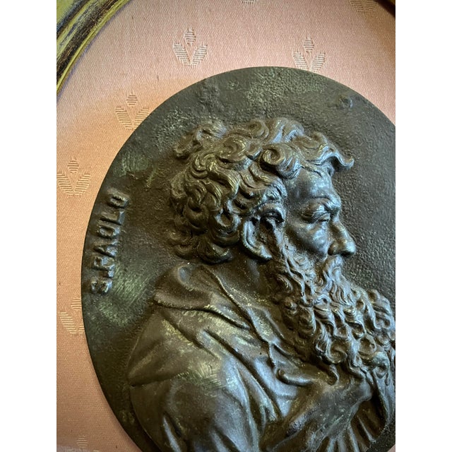 Sculpture Materials Portrait Medallions of Saints Peter & Paul, Gesso in Gilded Oval Frames, Set of 2 For Sale - Image 7 of 18