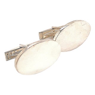 1990s Pair of Tiffany & Co. Estate Sterling Silver Wide Oval Cufflinks 19 Grams For Sale