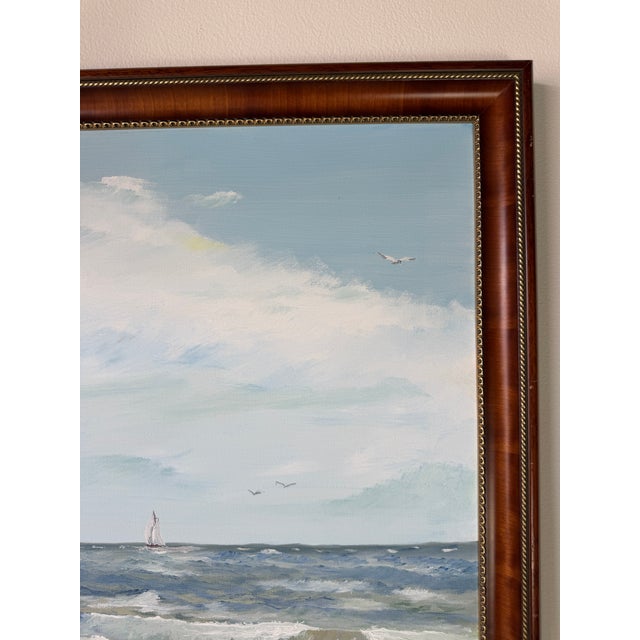 Blue Vintage Cosman Coastal Lighthouse Impressionist Oil Painting on Masonite Board – Framed For Sale - Image 8 of 18
