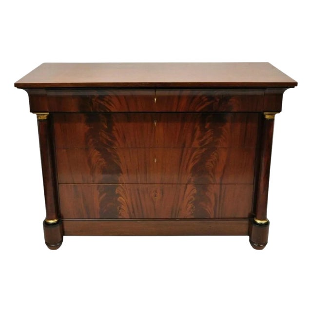 Villa Garnelo French Empire Style Crotch Mahogany 4 Drawer Commode Dresser Chest For Sale