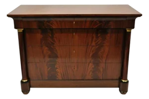 Villa Garnelo French Empire Style Crotch Mahogany 4 Drawer Commode Dresser Chest