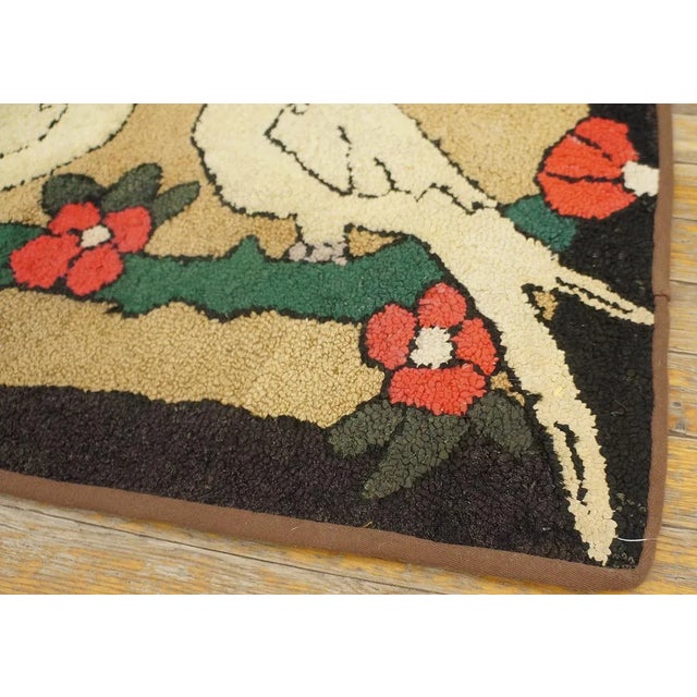 Lovely Romanic Pair of White Doves Perched Green Vine With Red Flowers Antique American Folk Art Hooked Rug For Sale In New York - Image 6 of 11
