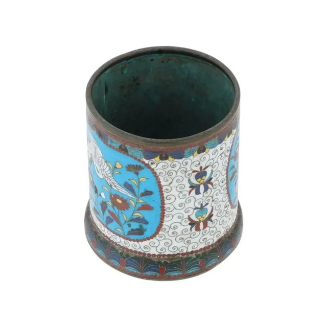 Late 19th Century Antique Japanese Meiji Cloisonne Enamel Brush Pot For Sale - Image 5 of 7