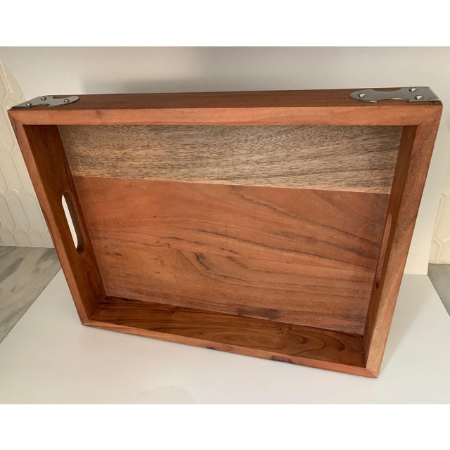 Wood Early 21st Century Wood Tray With Metal Bracket Accents For Sale - Image 7 of 7