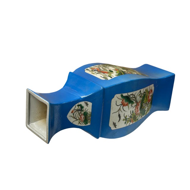 Ceramic Chinese Bright Blue White Window Scenery Graphic Square Porcelain Vase For Sale - Image 7 of 17