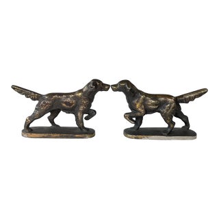 Pair of Early 20th C. Bronze Clad Golden Retriever Dog Bookends For Sale