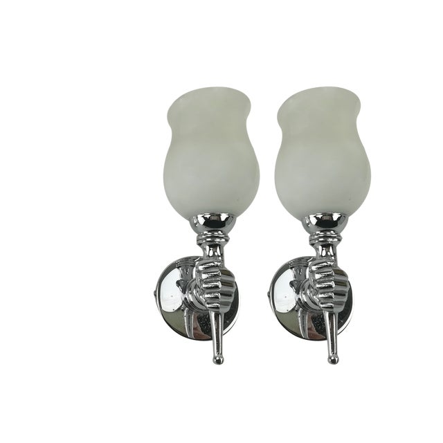 French Chrome-Plated Wall Lamps, 1950s, Set of 2 For Sale
