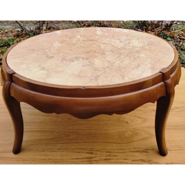 1954 Round Fruitwood Coffee Table With Inset Pink Italian Marble Top For Sale - Image 4 of 10