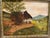 Green Small Vintage Landscape Painting With Chickens Signed For Sale - Image 8 of 9