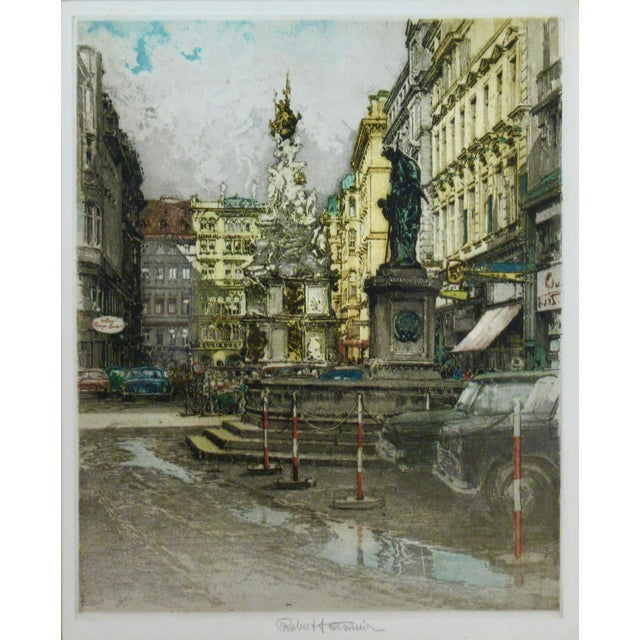 This artwork "Vienna Scene II, Austria" c. 1970 is a color etching on wove paper by noted Austrian artist Robert Kasimir,...