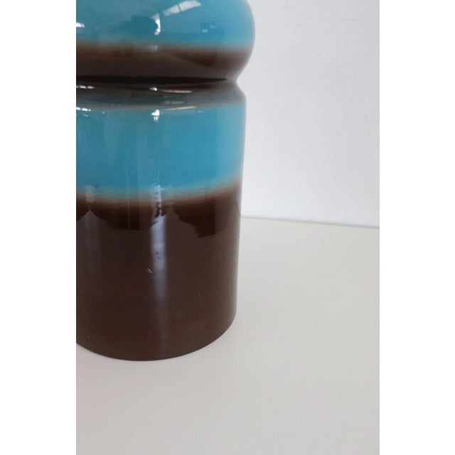 Artistic Vase in Blue and Brown Ceramic, 1970s For Sale - Image 3 of 7