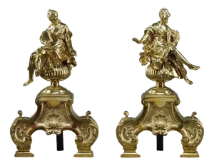 Louis XIV Andirons Decorated with Seated Muses, 1900s, Set of 2