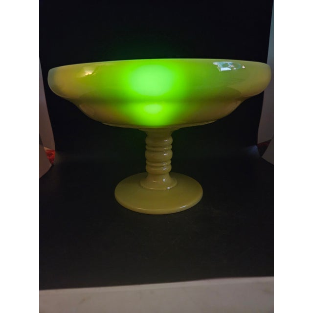 Vintage Canary Yellow Milk Glass Uranium Pedestal Compote For Sale - Image 4 of 5