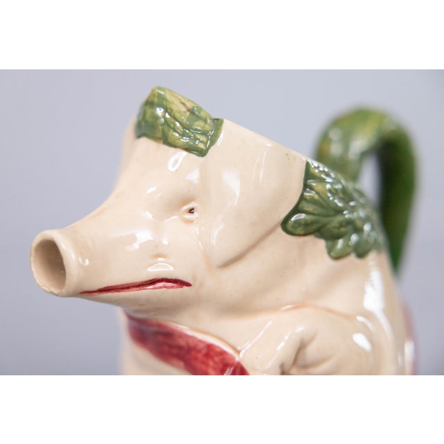 Peach 19th Century French Orchies Majolica Pig Pitcher For Sale - Image 8 of 10
