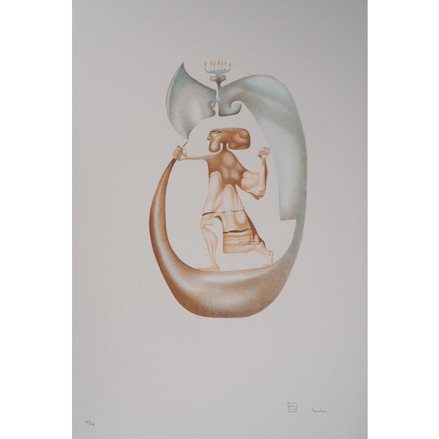 Jules Perahim, The Hebrew Alphabet, Man with Menorah, Original Lithograph For Sale - Image 5 of 5